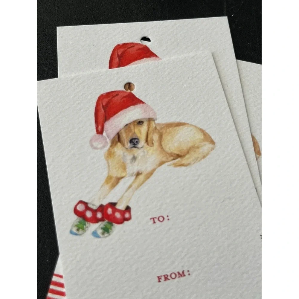 Holiday Gift Wrapping Hand Illustrated Tags Dogs Twine Christmas Festive Retro
